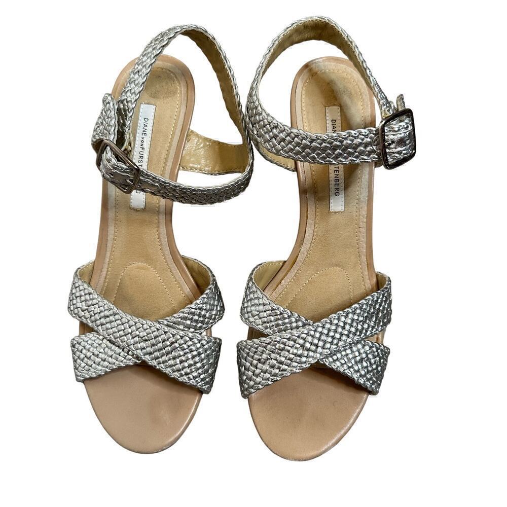 Diane Von Furstenberg Braided Heeled Sandals Women's Silver Size 9.5